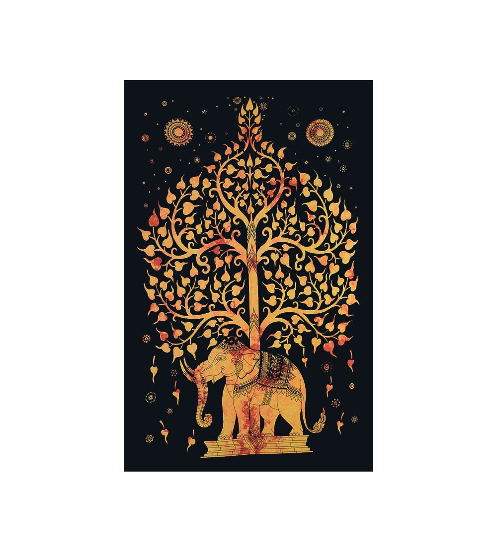 Tenture arbre de vie éléphant orange - Tapisserie murale