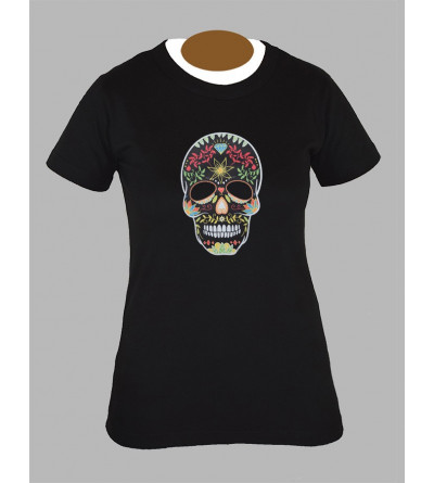 Streetwear Femme tee shirt tête de mort mexicaine