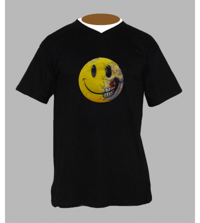T-shirt smiley homme hardcore Col V