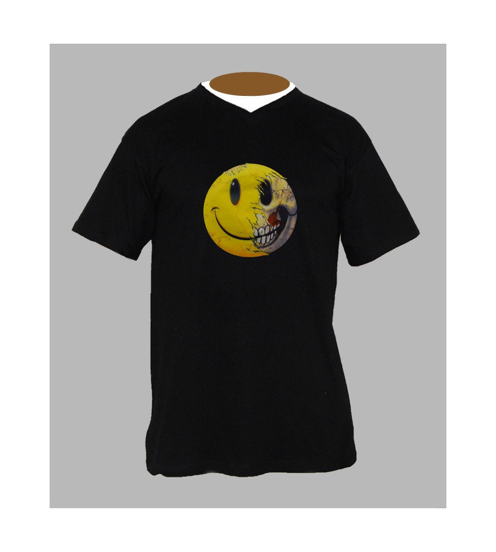 T-shirt smiley homme hardcore Col V