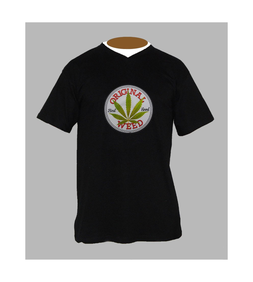 T-shirt feuille de cannabis homme Col V