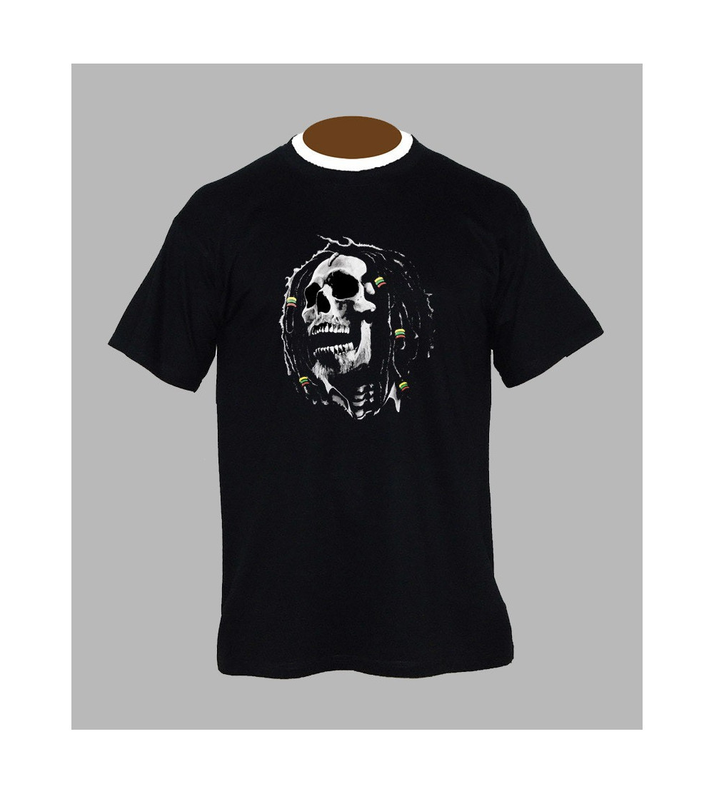 T-shirt tete de mort bob marley-  Vêtement homme