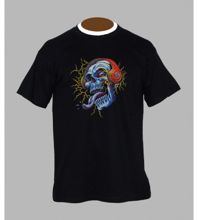 T-shirt tete de mort Dj fluo -  Vêtement homme