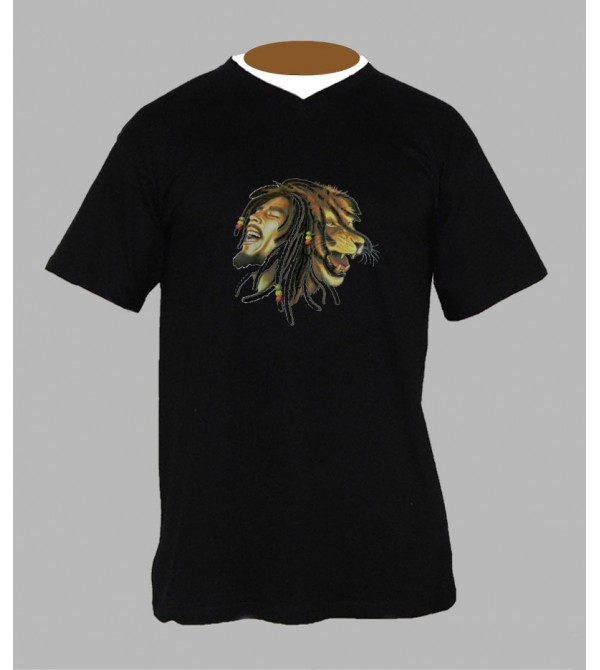 T-shirt Bob Marley lion homme Col V