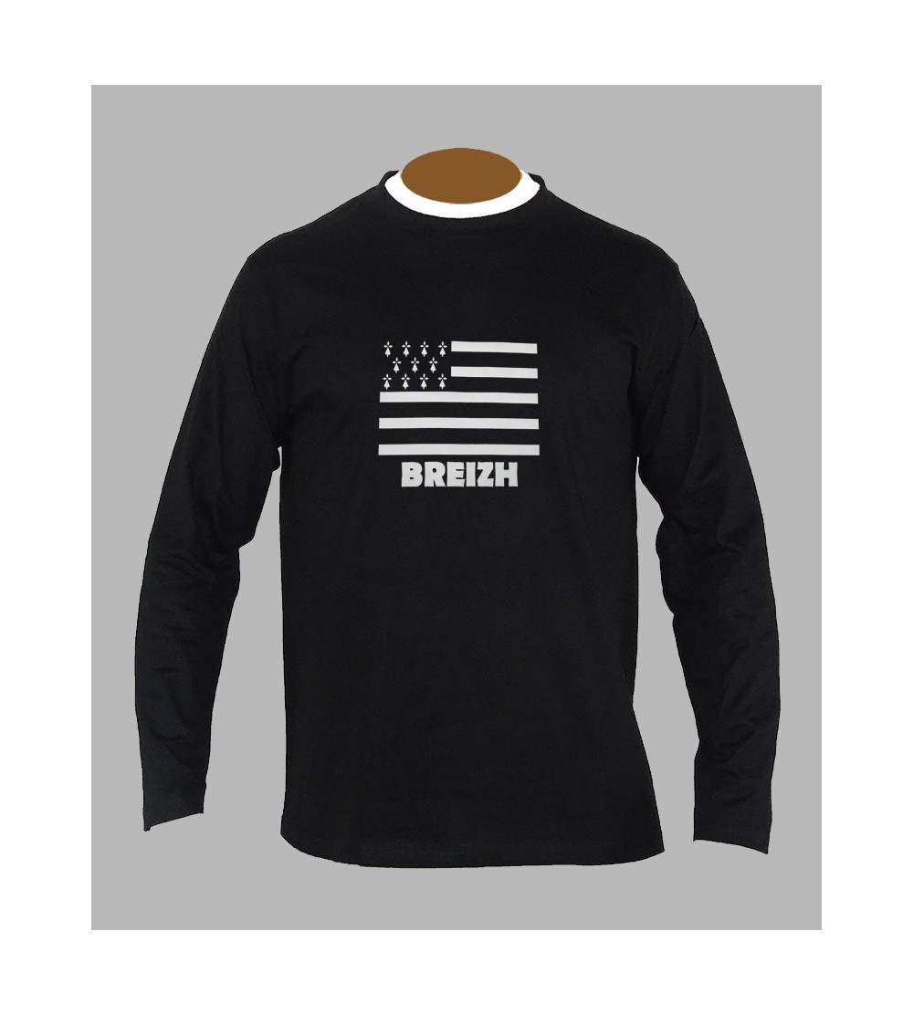 T-shirt drapeau breton homme manches longues '' BzH ''